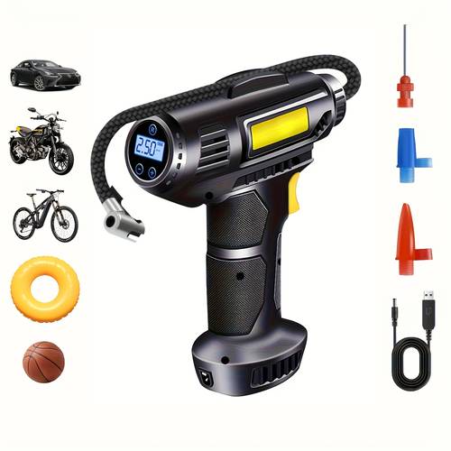1pc cordless tire inflator air pump with digital pressure gauge led light usb type c charging portable air compressor for car bicycles electric bike and motorcycle