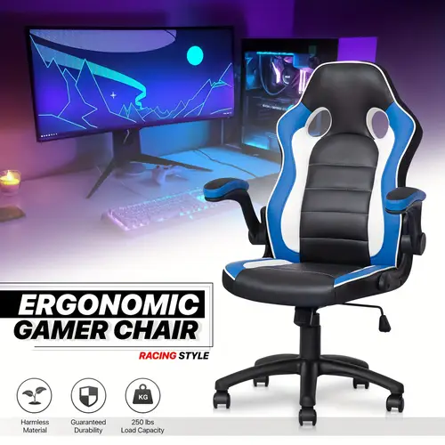 computer gaming chair for home office ergonomic pu leather gamer racing chair with padded armrest and adjustable seat height