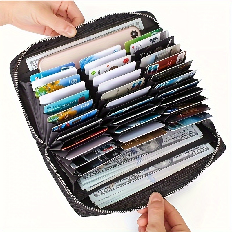 

Miyin Vintage Rfid Blocking Wallet - Large Capacity Zipper Organizer With 36 Card Slots, Clutch For , Black Minimalist & Casual Use, Zipper Wallet