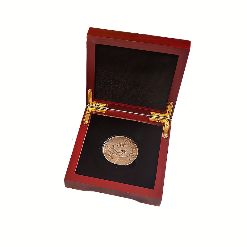 E-shop Zehn Zentimeter goldene Holzschatulle weinrot, Geschenkverpackungsbox für die Aufbewahrung von Gedenkmünzen Medailliensammlungen, goldene