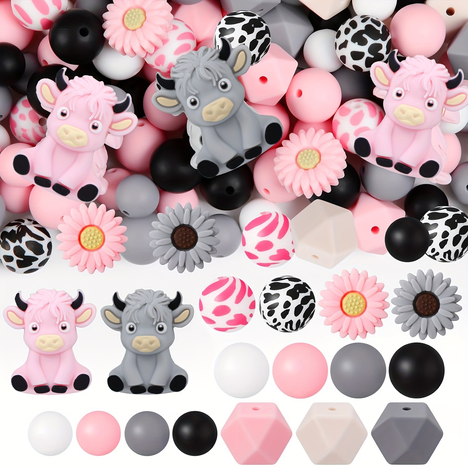 Image of Thasungo 100pcs 3d Animal & Floral Silicone Beads Set, Shapes, Non-fading, Diy Crafts, Jewelry, Necklaces, Bracelets, Keychains