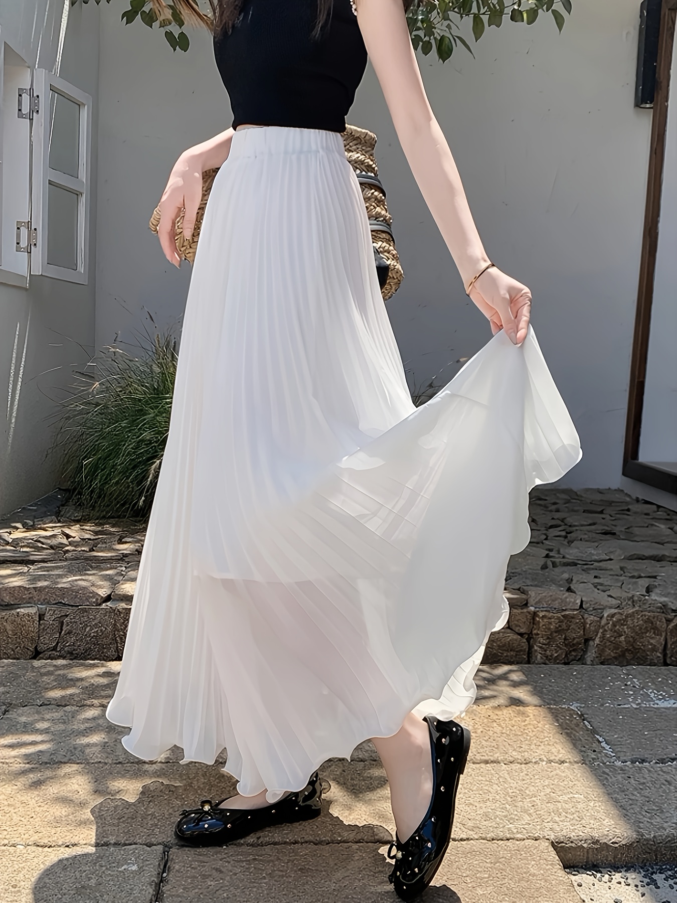 womens elegant chiffon pleated a line midi skirt summer Temu