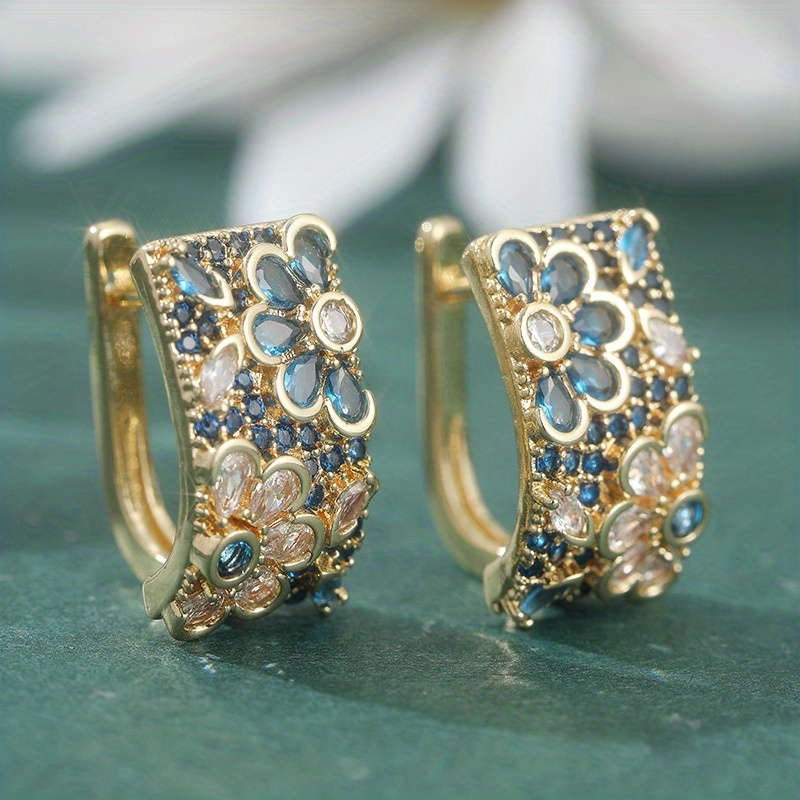 E-shop Prächtige Vintage-Blumen-Ohrringe für Damen Herren – Funkelnder , mehrfarbige synthetische Zirkonia – Party-Schmuck, Weihnachts-