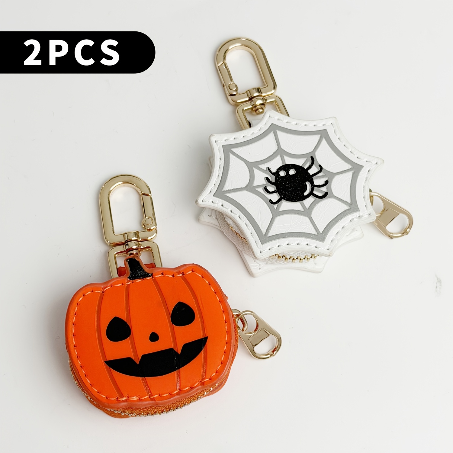 TEMU 2pcs Christmas Halloween Mini Zipper Wallet With Keychain, Cute Santa Snowflake Pumpkin Spider Web Ladies Coin Purse, Small Capacity Mini Holds