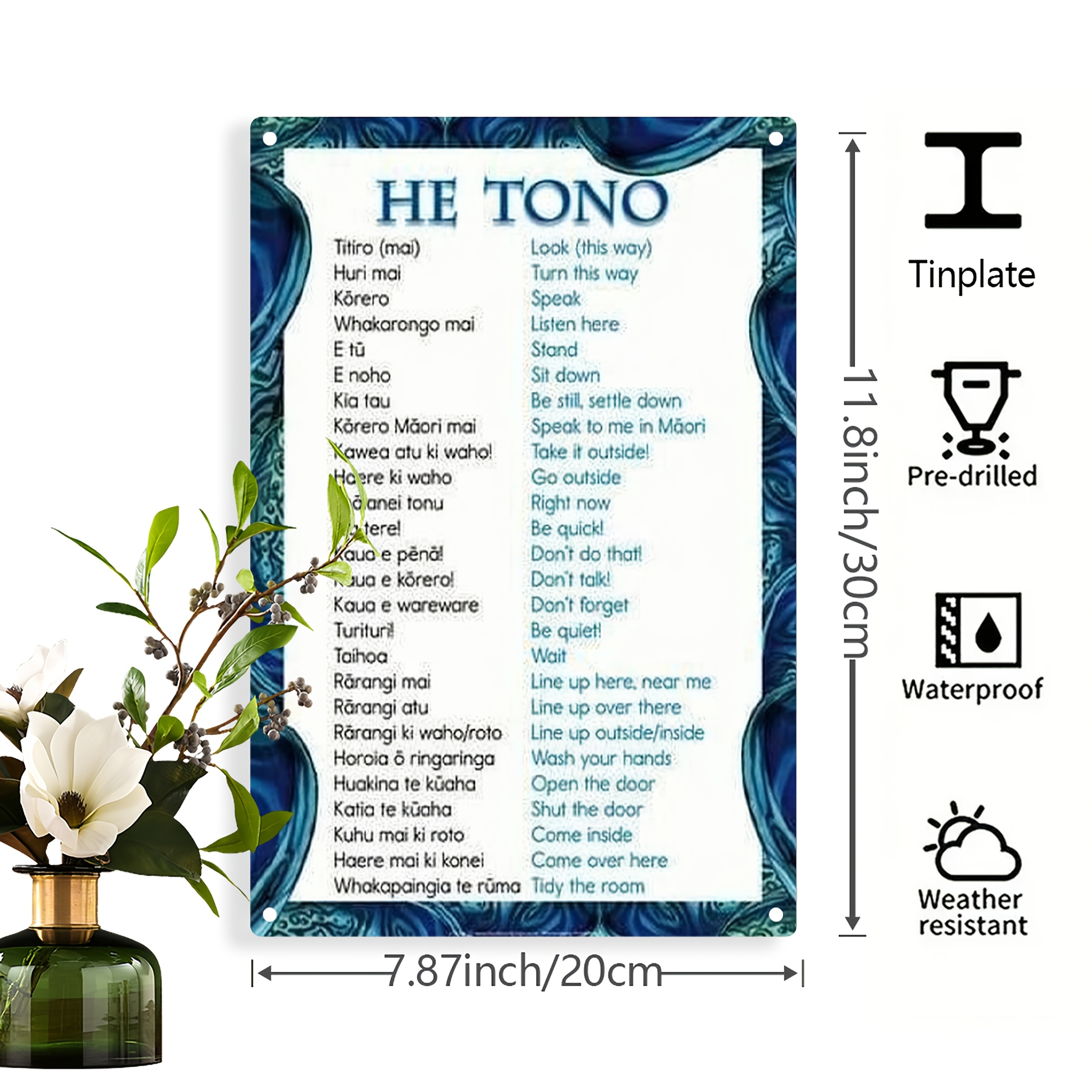 TEMU 2d Flat, 1pc Maui Language Poster - Tropical New Zealand Wall Art Decor With Pre-drilled Holes, Weatherproof Metal Poster For Home, Office,