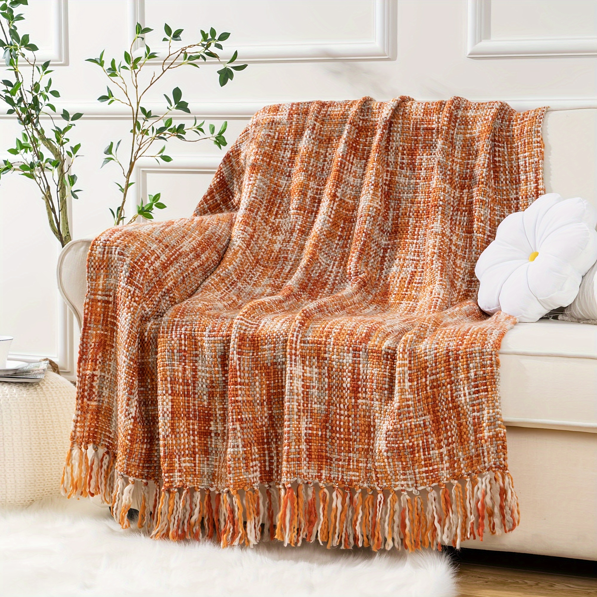 Orange Throw Blanket, Crushed Velvet Blanket, outlets Boho Blankets, Southwestern Decor, Soft Fleece Blanket, Native Décor