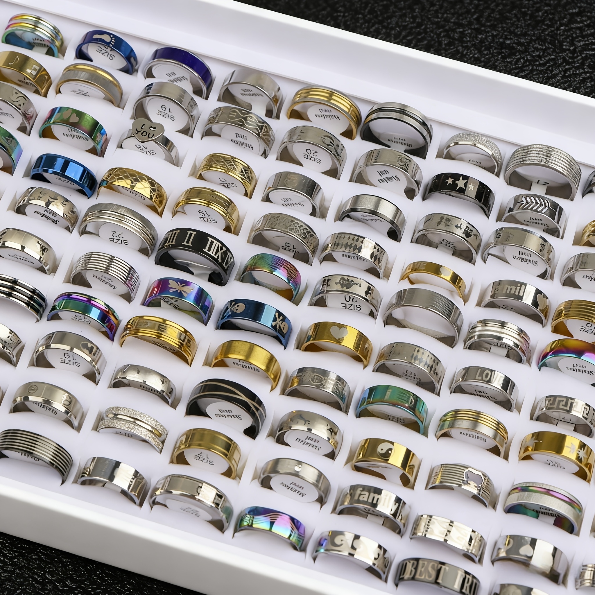 16pc Fashion Trendy Stainless Steel Rings, Mixed Styles