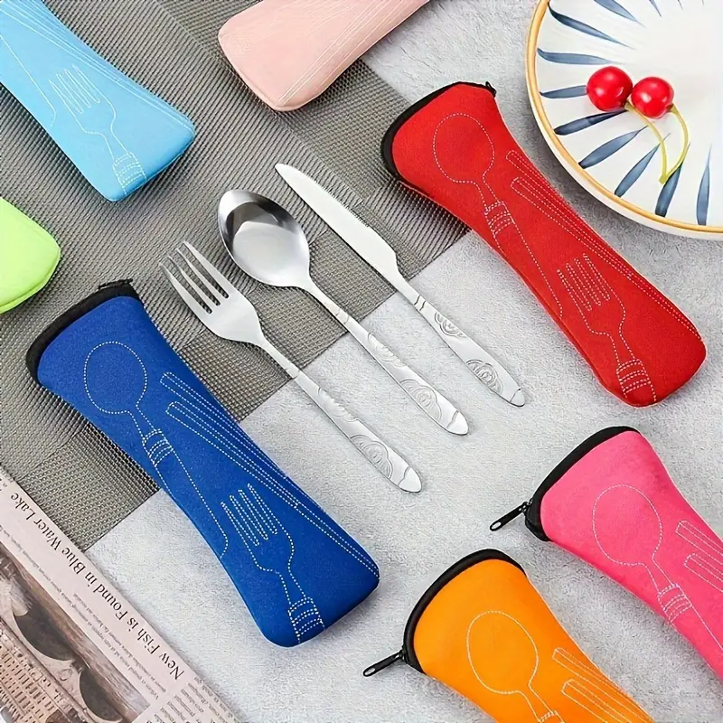 2 set stainless steel western steak knife spoon fork cloth cloth bag portable outdoor three piece set Product details 6