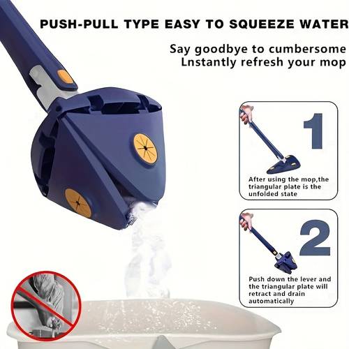 1pc, Triangle 360° Rotating Cleaning Mop, Long Handle Floor Mop, Hands-free Wash Squeeze Mop, Wet And Dry Dual-use Cleaning Mop, For Floor Wall Ceiling Corner Glass, Cleaning Supplies, Cleaning Tool Mops For Floor Cleaning Mops For Cleaning Walls And Floors