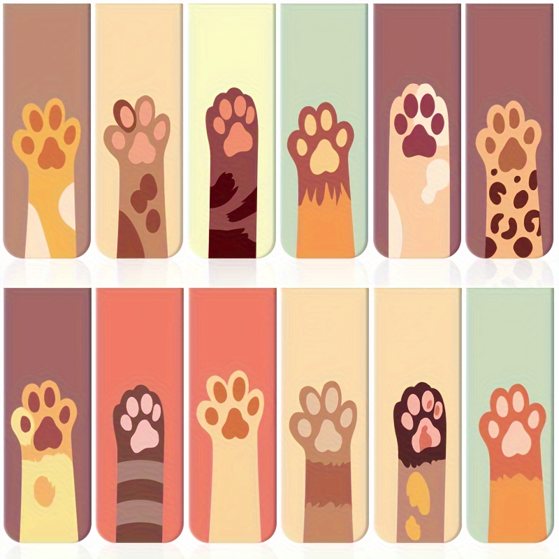 12pcs Cat Paw Magnetic Bookmarks - Paper Page Markers For Students & Everyday Office Use