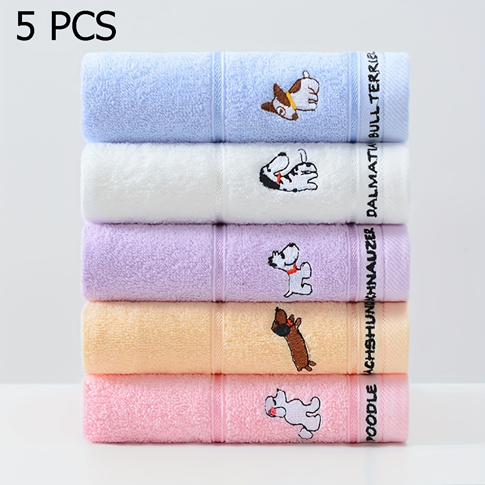 4 Cute Little Dog Patterns Soft Pure Cotton Face Towels Suitable For Daily Bathing Use