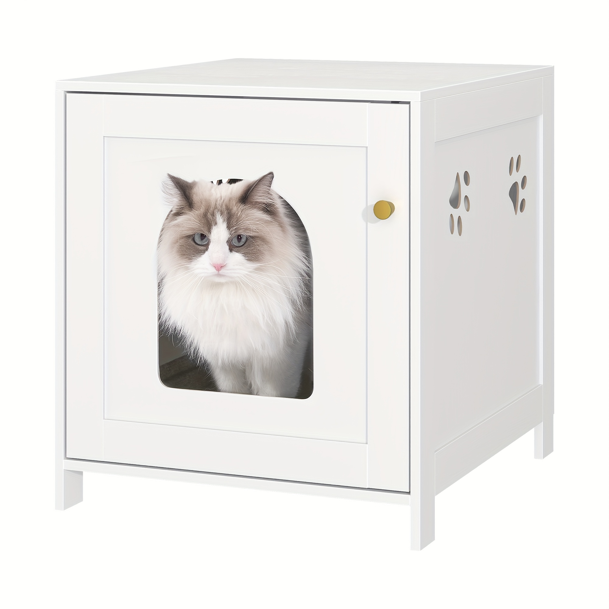 Image of Furniture For Concealing A Cat Litter Box, This Wooden Storage Bench Serves As A Stylish Washroom For Your Feline Room Or Bedroom, Finished In White