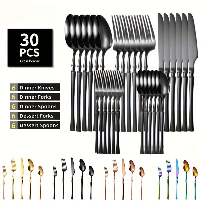 

30pcs Stainless Steel Flatware Set, Dishwasher Safe - Ideal For 6, Weddings & - Elegant Dining For Any