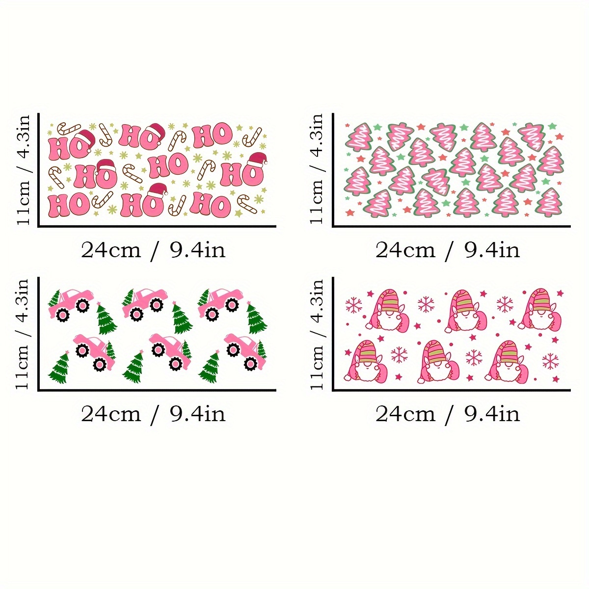 TEMU 4pcs Fun Christmas Uv Dtf Self-adhesive Cup Wraps - Waterproof & Scratch-resistant 3d For Tumblers & Bottles, High-quality Decals (4.3"x9.4")