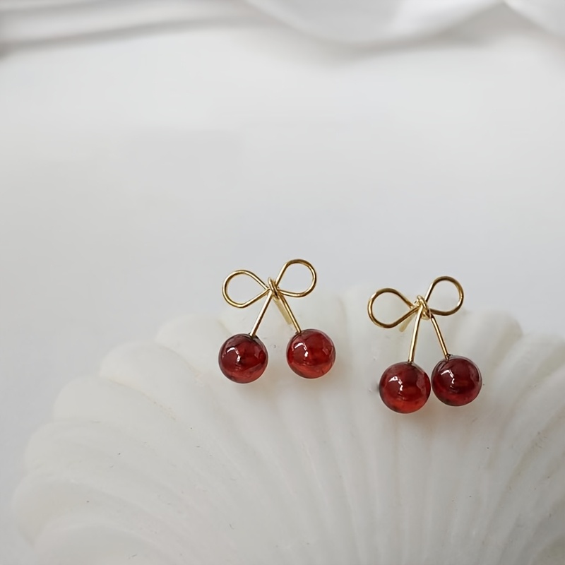 Cherry Wine Red Ear Studs for Women — Fresh Fruit Theme