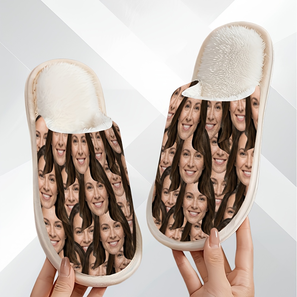 TEMU Custom Face Slippers â Your Image, Humorous Photo Print Indoor Footwear, House Slippers For Men And Women, Perfect Gift For Couples, Birthdays 
