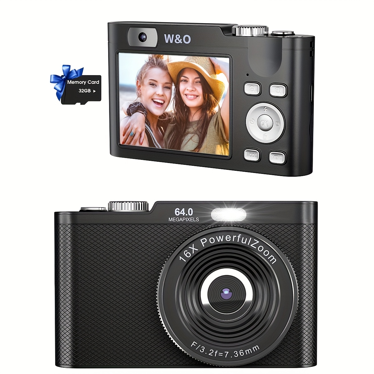 TEMU Appareil photo numérique HD 1080P de 48 mégapixels avec zoom numérique 16X, conçu pour le vlogging. Il est doté d'un écran LCD de 2,4 pouces et