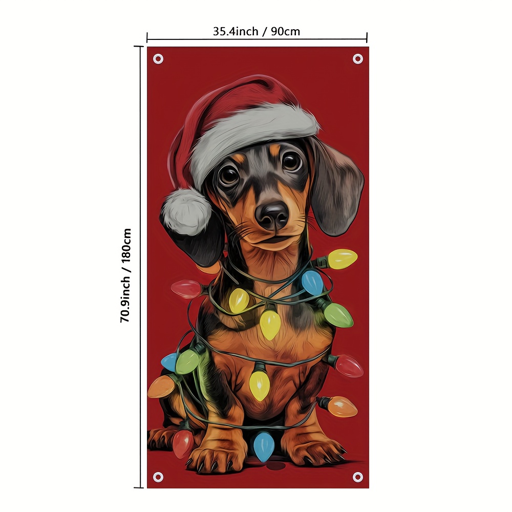 TEMU 2d Flat, 2d Flat - 2d Door Banner 2d Flat, 2d Flat - 2d Door Banner 1pc 2d Flat-printed Merry Christmas Banner Featuring A Dachshund Dog,