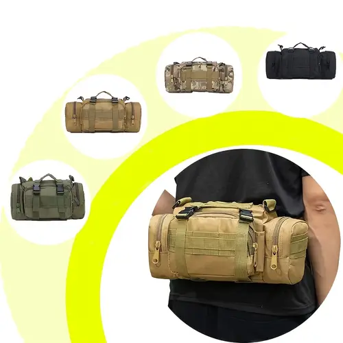 Multifunctional Outdoor Waist Bag with MOLLE System, Adjustable Crossbody/Hand Carry Belt Bag, Camo EDC Utility Bag with Multiple Compartments & Padded Strap for Hiking, Camping, Hunting, Trekking, Motorcycle Riding - Durable & High Quality ( Fit for Adults)