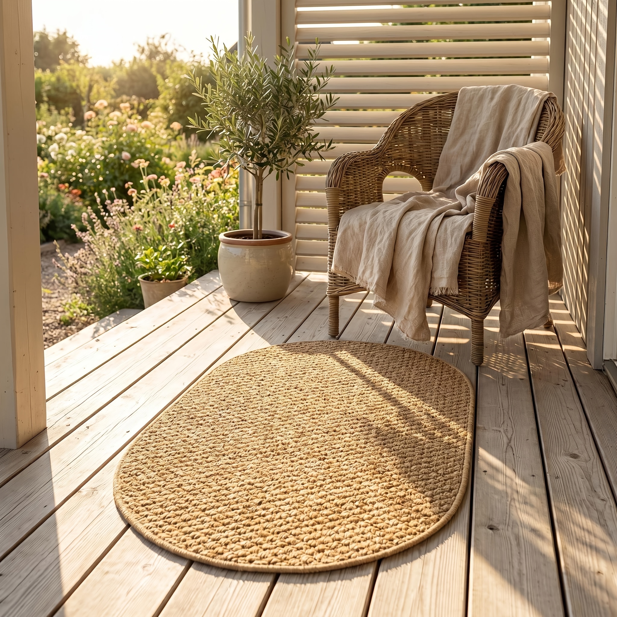 Handwoven Oval Sisal Rug with Non-Slip TPR Backing