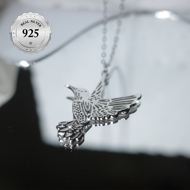 S925 Silver Hummingbird Pendant Necklace, Lightweight