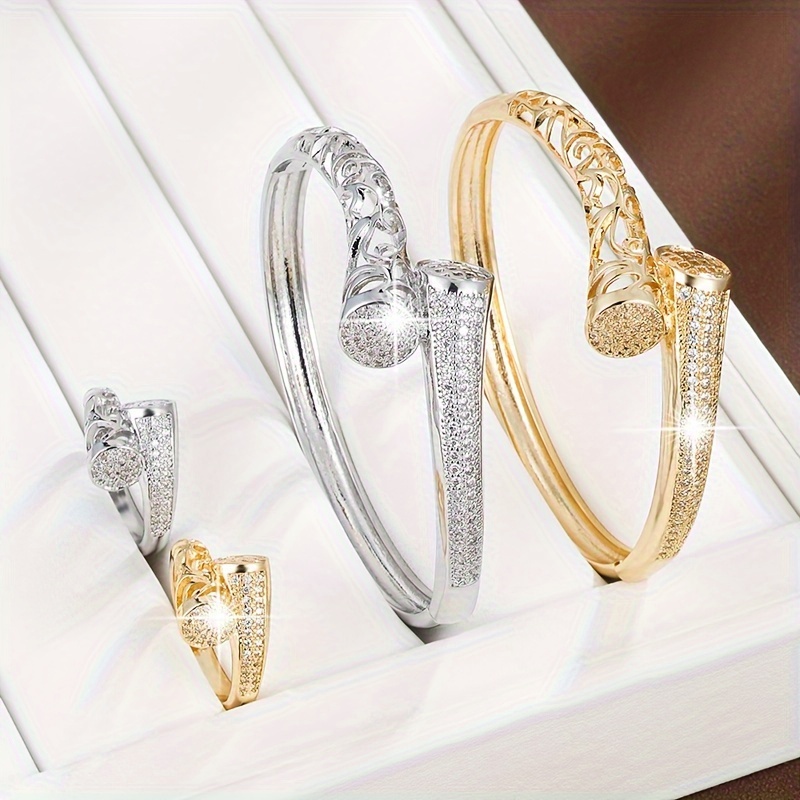 Vintage Geometric Zirconia Bracelet and Ring Set