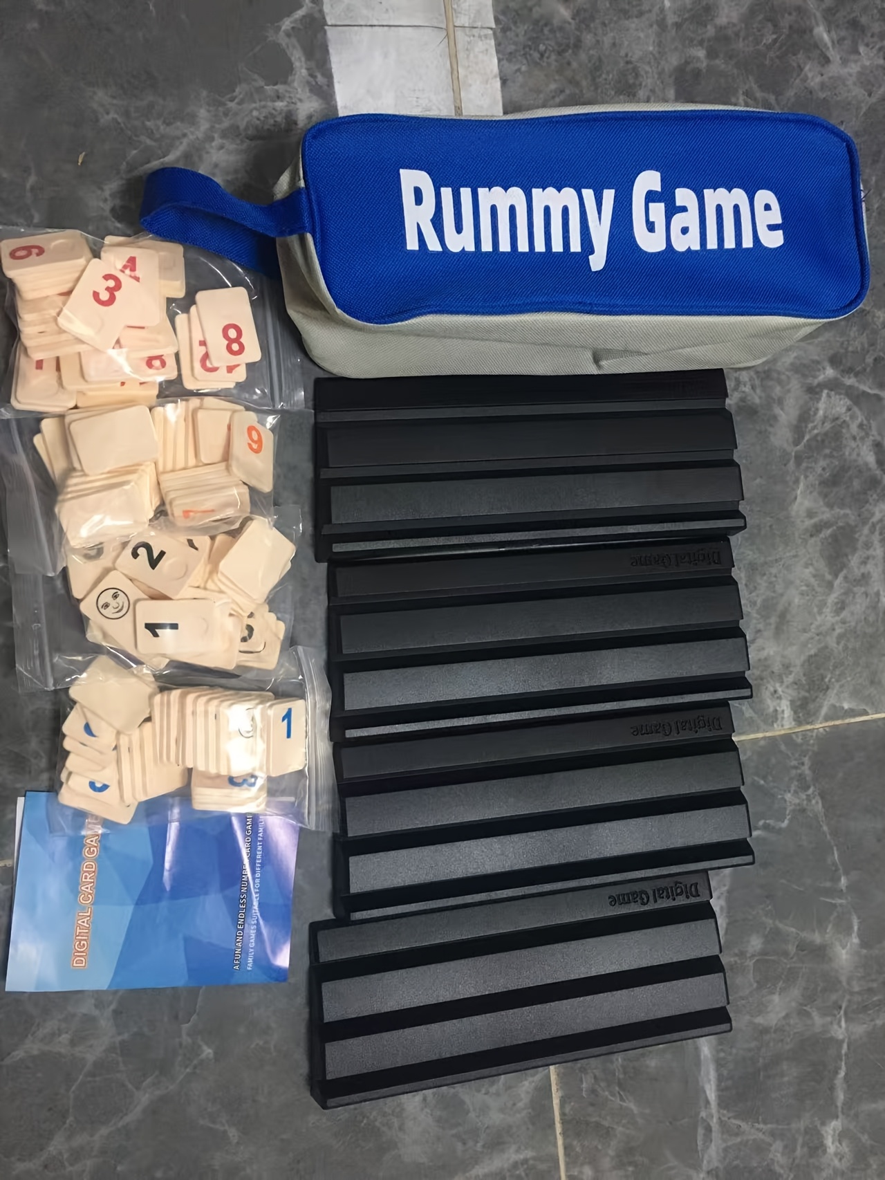 Large Rummy Number Cards - Fun Party Number Game, Rummy Card 4 Players Edition with 112 Cards and 4 Trays. Travel Rummy Collection and Portable Travel Bag, Strategy Board Game, Essential Family Game