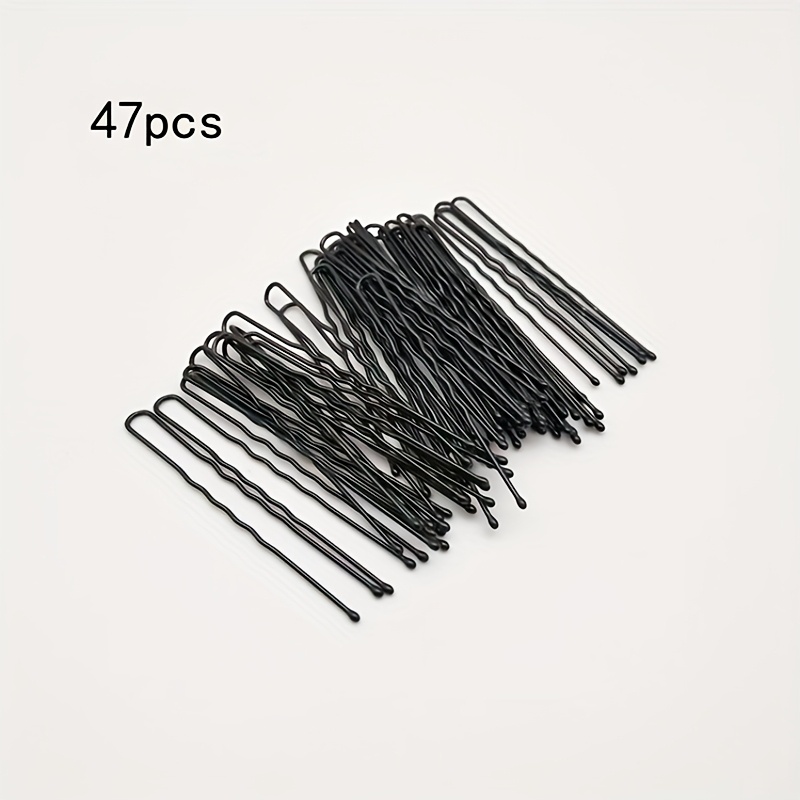 47/ 97pcs 6cm Wavy U-shaped Hair Clip Black Metal Hair Accessory