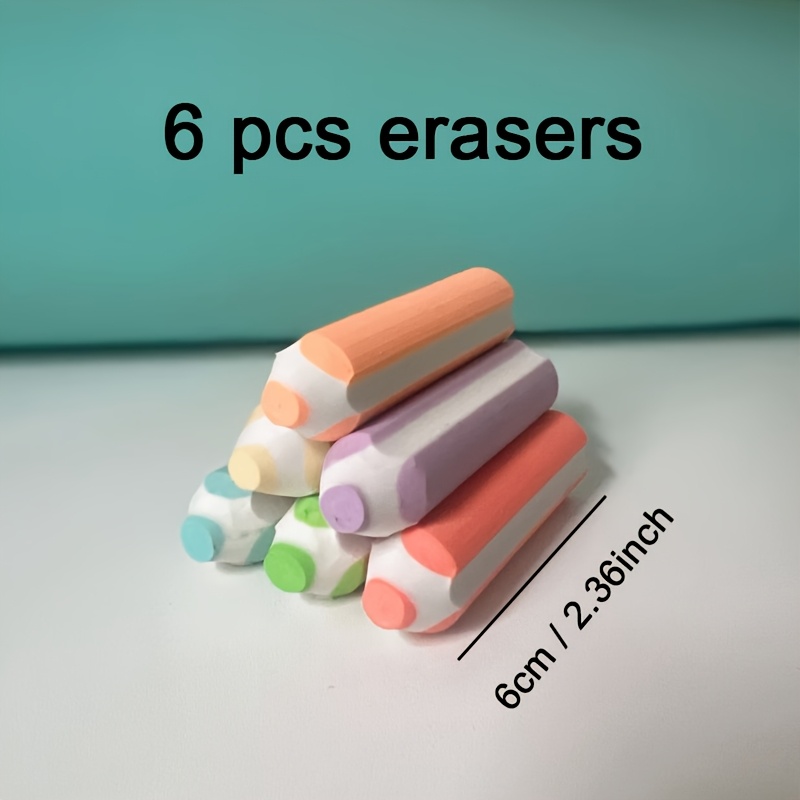 6pcs Pencil Eraser Pen-shaped Shaving-free Stationery Study Supplies