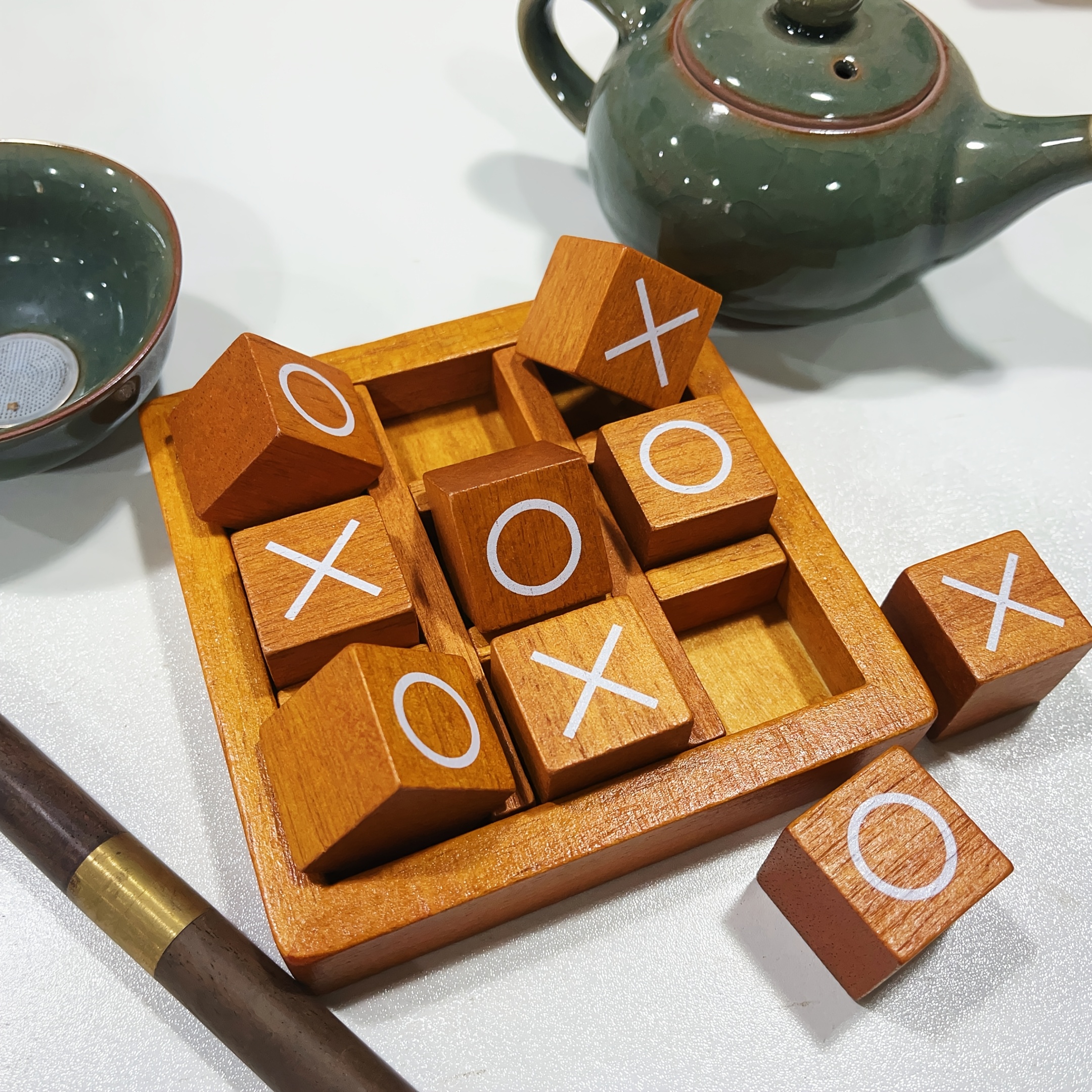 juego   de xo de cruz de madera con 9 bloques de construcción y una base -   para noches de juegos familiares y decoración   |   para mesas de café, salas de estar, regalos de navidad y   detalles 2