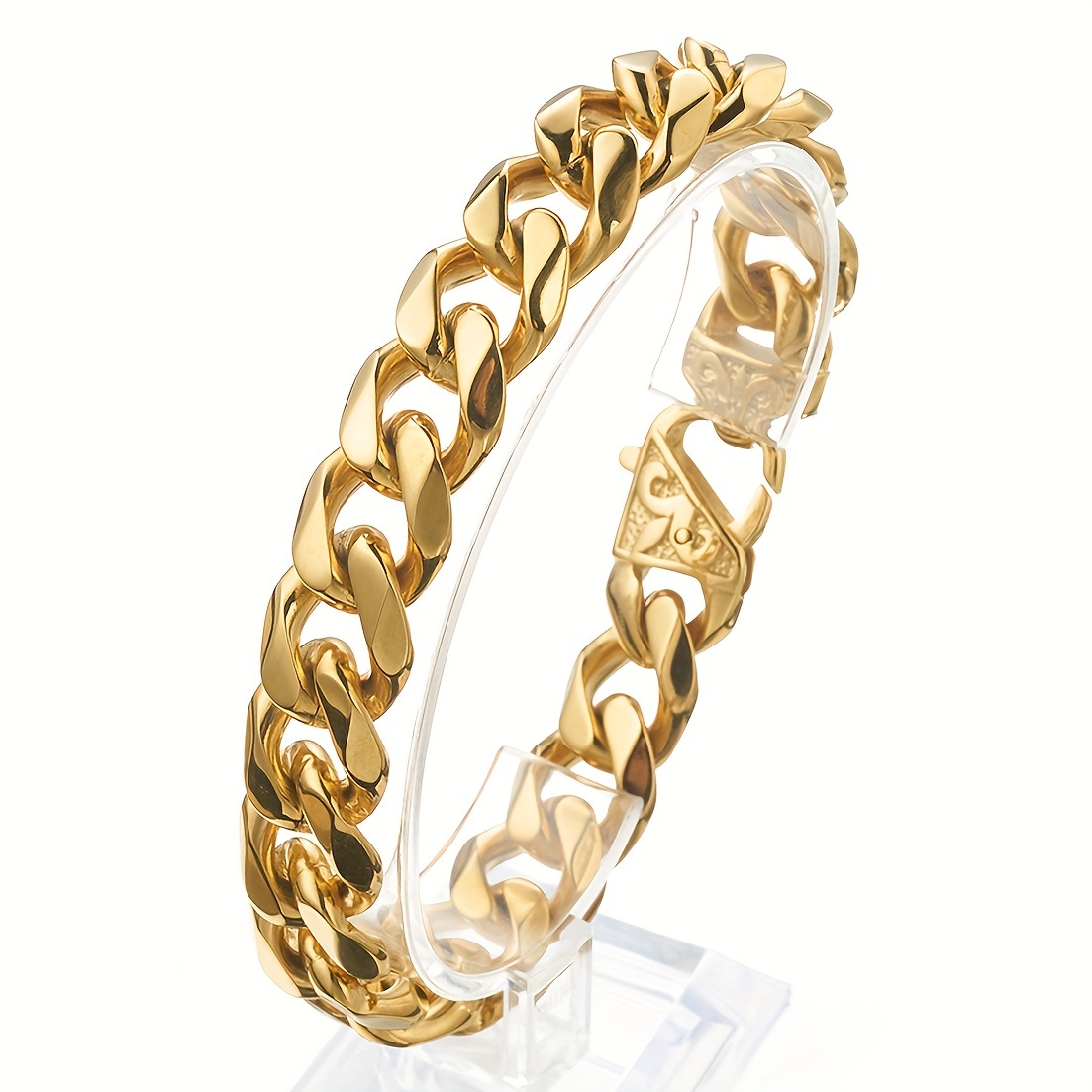 

Mens Stainless Steel Curb Chain Golden Color Fashion Bracelet