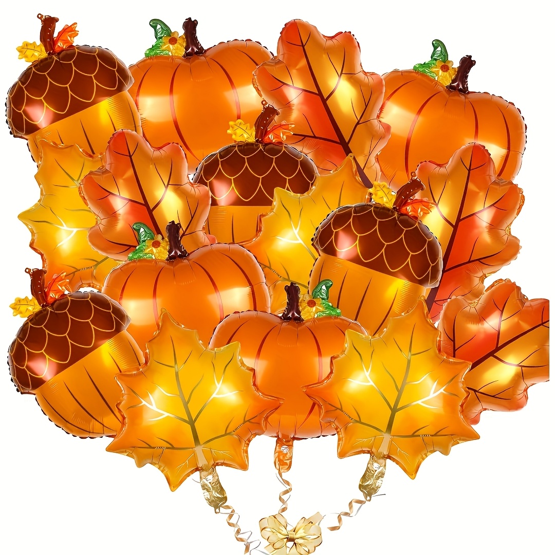 Image of 16pcs Fall Foil Balloons Autumn Maple Leaf Pumpkin Balloons Thanksgiving Mylar Balloons Accessories For Home Birthday Festival Party Decorations Supplies