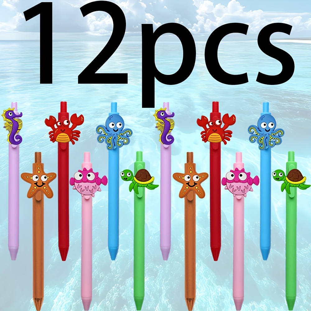 Image of 12pcs Ocean Theme Gel Pens - Turtle, Octopus, Crab, Starfish Colorful Ballpoint Pens - Creative Cartoon Creature Click Pens