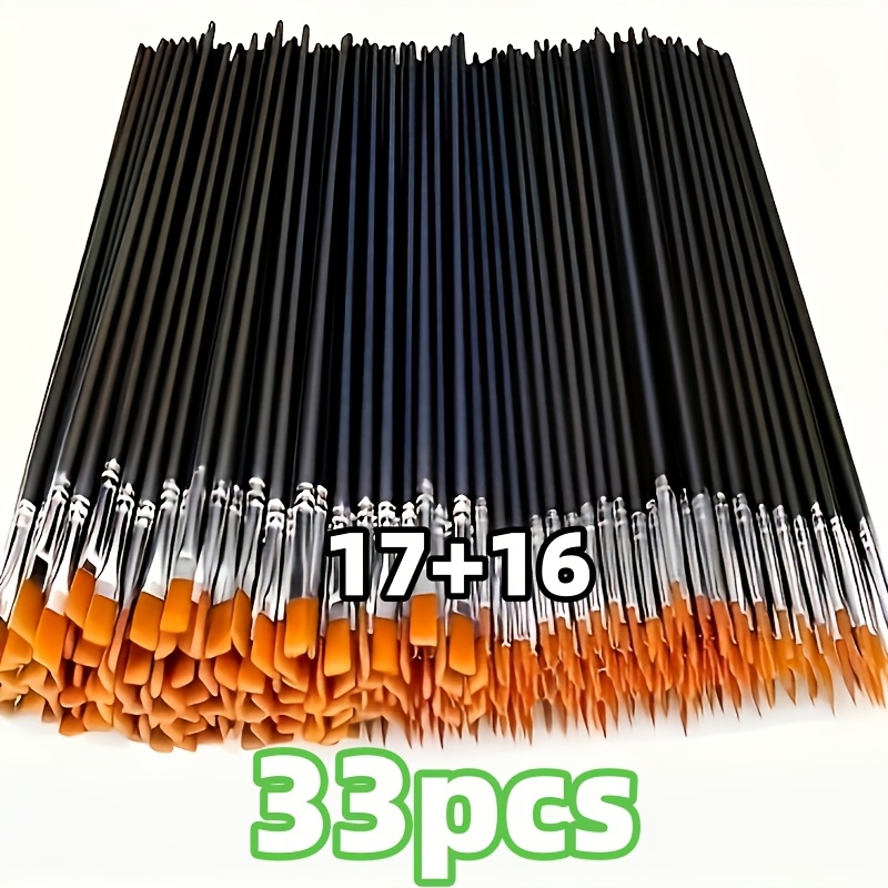 TEMU Lot de 33 à 73 pinceaux à poils en nylon avec tête plate et pointe ronde, adaptés pour la peinture à l'huile professionnelle, , pinceaux