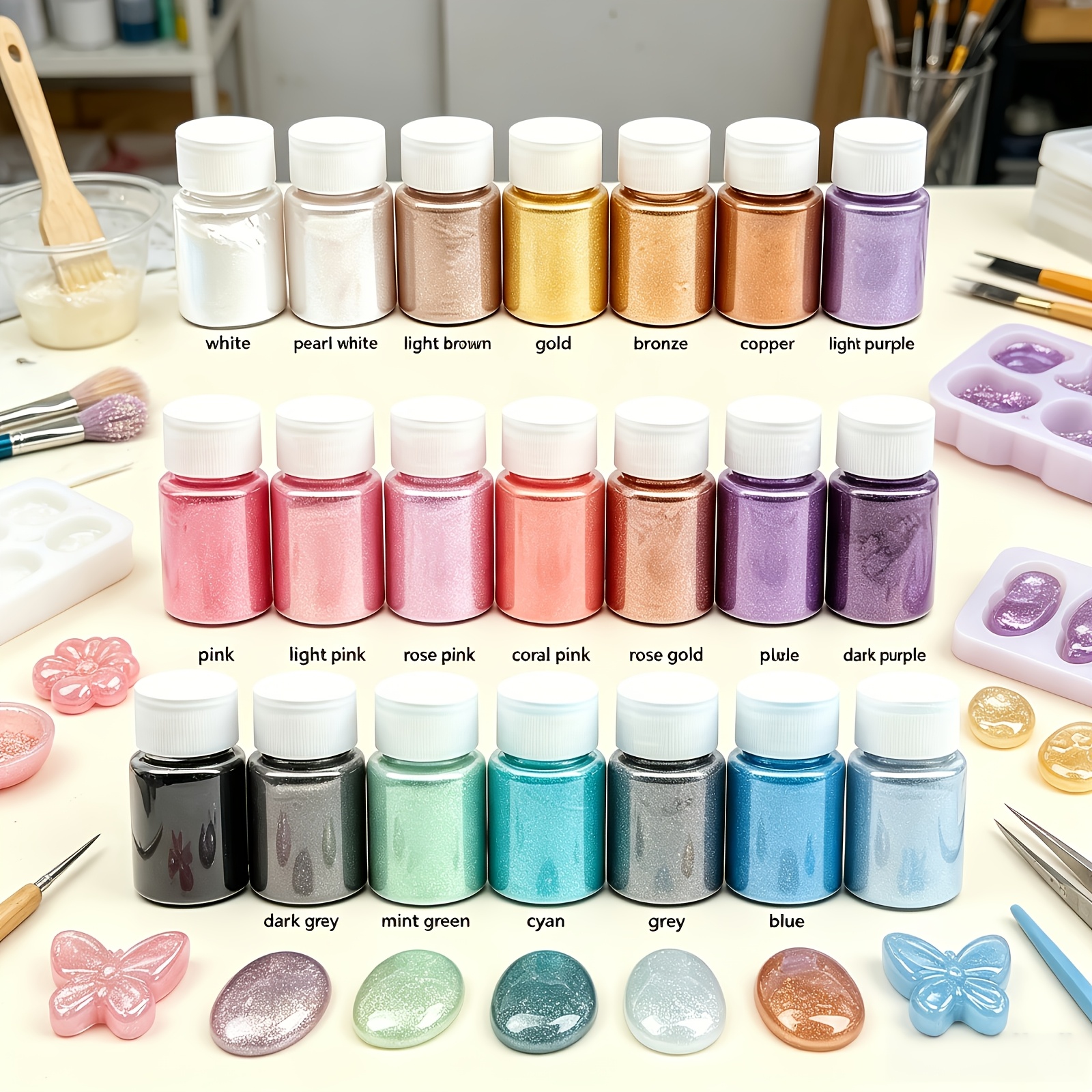 Image of 21-color Mica Pearlescent Pink Set For Resin, Gypsum Painting, Candles, Jewelry Craft Additions, Acrylic Pigment Mixing, And Art Handicrafts Glitter Pearl Pink