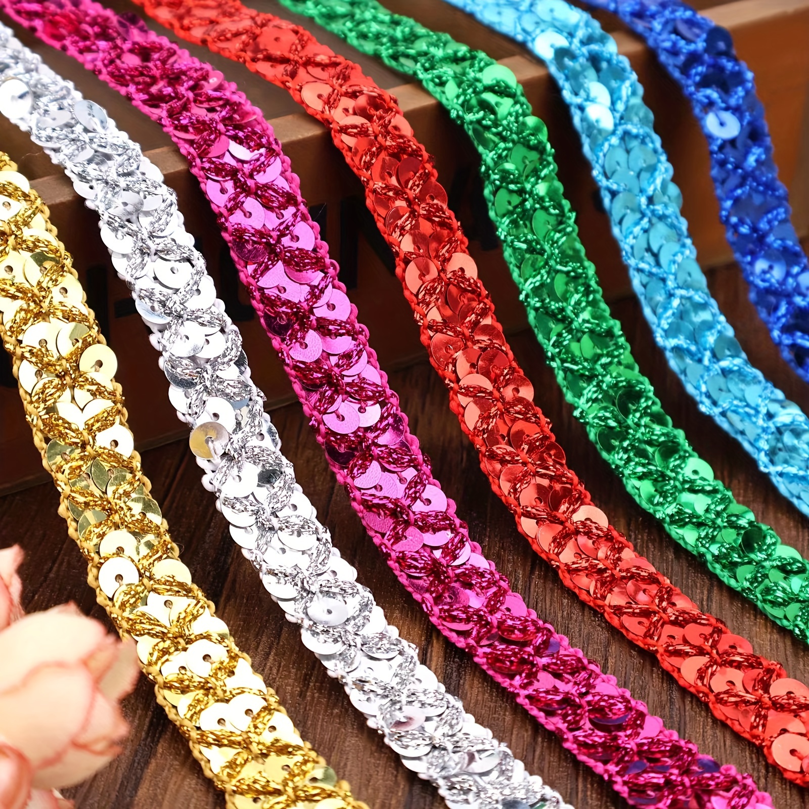 

1 Yard Sequin Lace Ribbion Spangle Paillette Lace Trim Glitter Metallic Gleaming Trim For Sewing Dance Dress Crafts Gift Wrapping