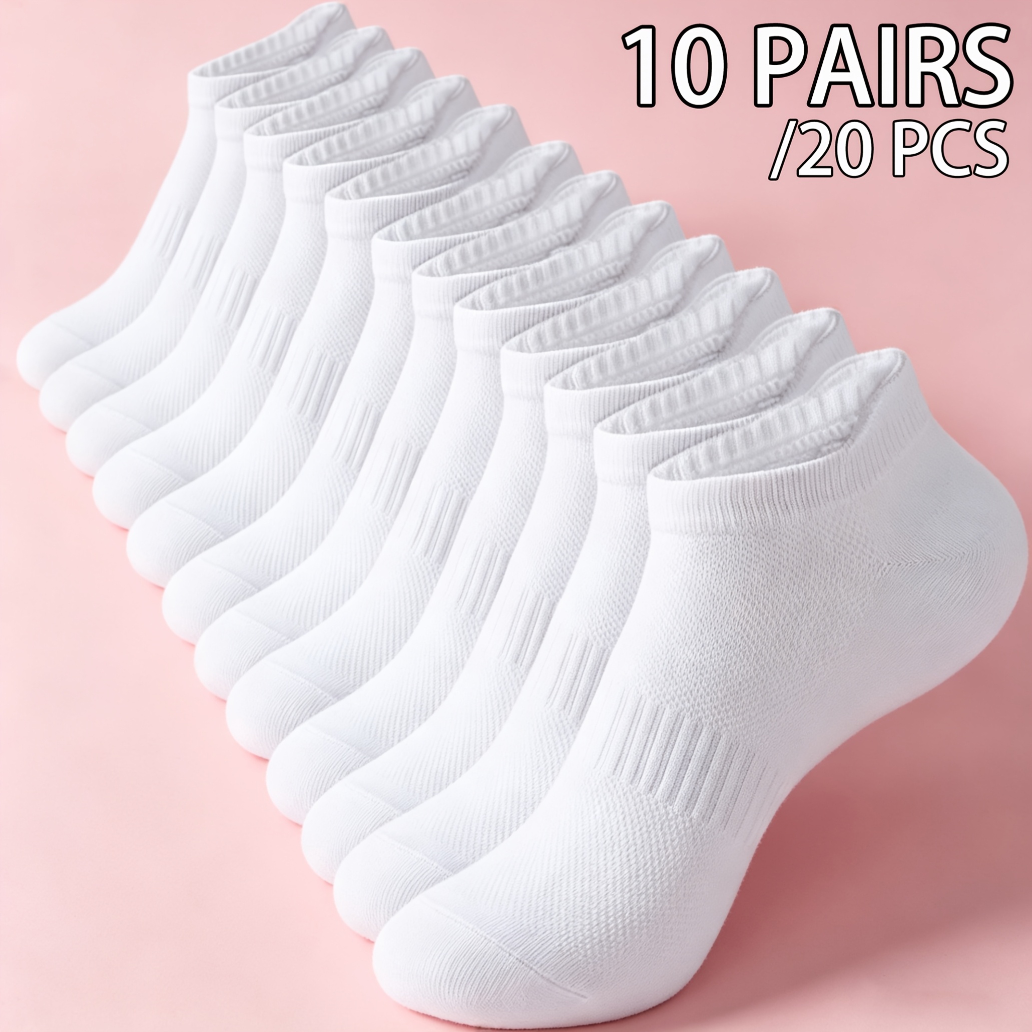 TEMU 10 Pairs Of Women's Sports Short Socks, Breathable Mesh Socks, Non-slip Ribbed Heel Socks, Easy And Versatile Solid Women's Socks, Black And