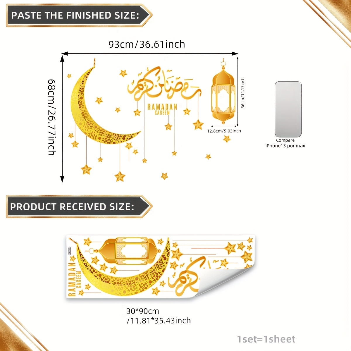 Image of 1pc (30 * 90cm) New Hot Stamping Craft Ramadan Festival Wall Sticker Living Room Bedroom Decoration Festival Wall Sticker Flowers (tj11030-zy)