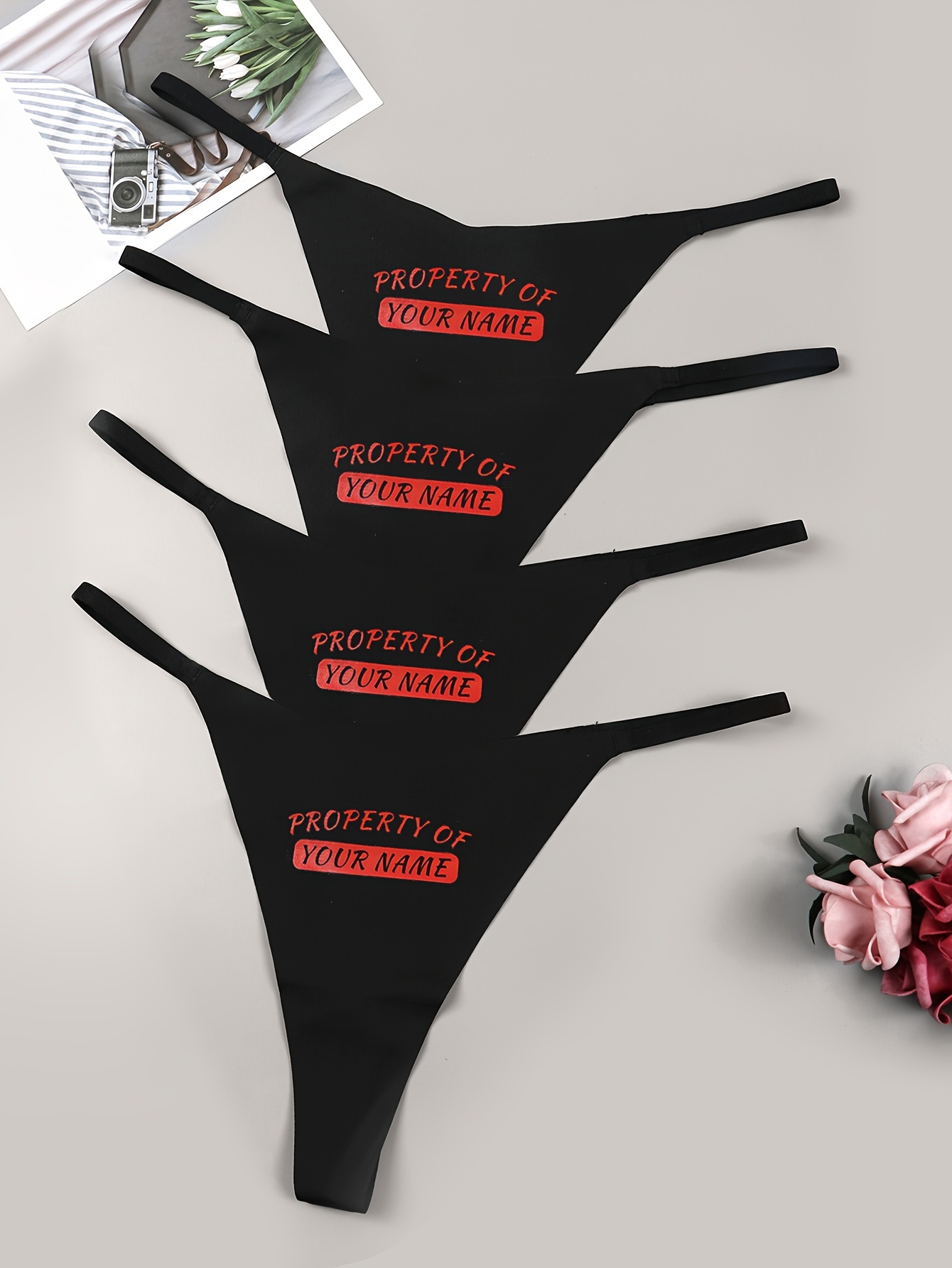 Slogan Print Thongs Seamless Intimates Panties Women's Sexy - Temu