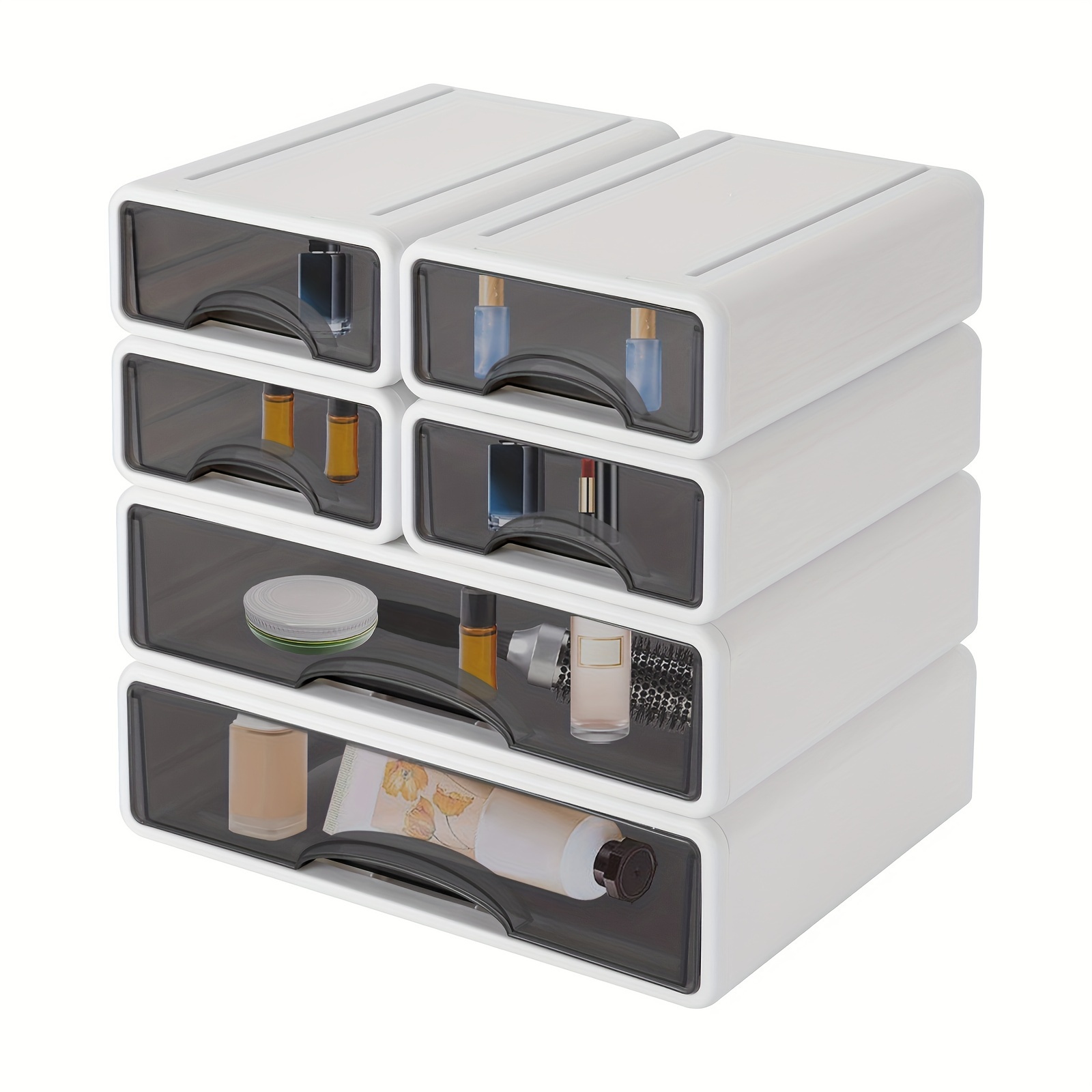 E-shop Kunststoff-Schubladen-Organizer, stapelbare Aufbewahrungsschubladen, Schreibtisch-Schubladen-Aufbewahrungsbox – 6er-Pack, Weiß