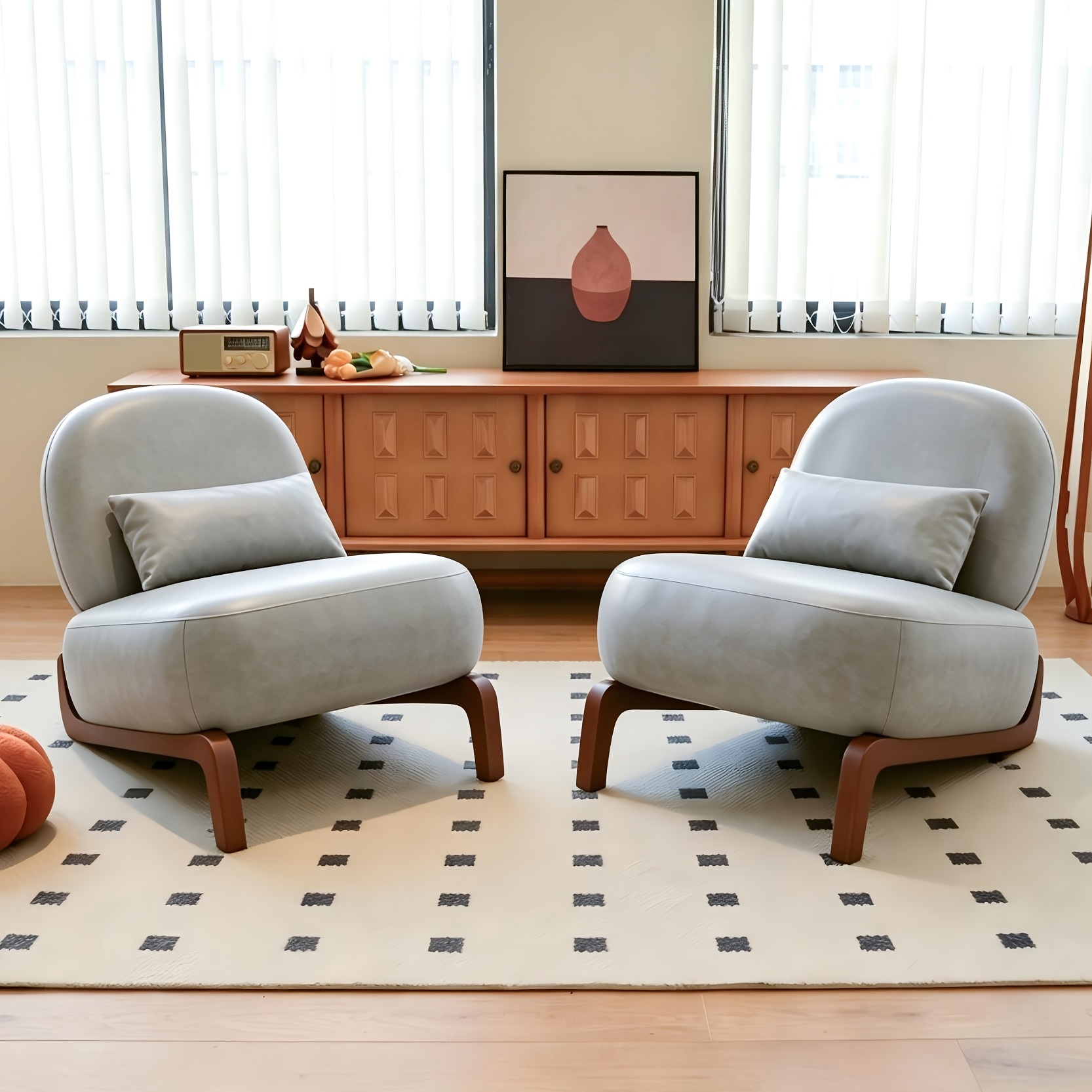 Cute Accent Chair with Solid Wood Legs, Velvet Living Room Chair with Soft Cushion, Cozy Bedroom Chair, Comfy Armless Reading Chair for Apartment, Waiting Room, Balcony