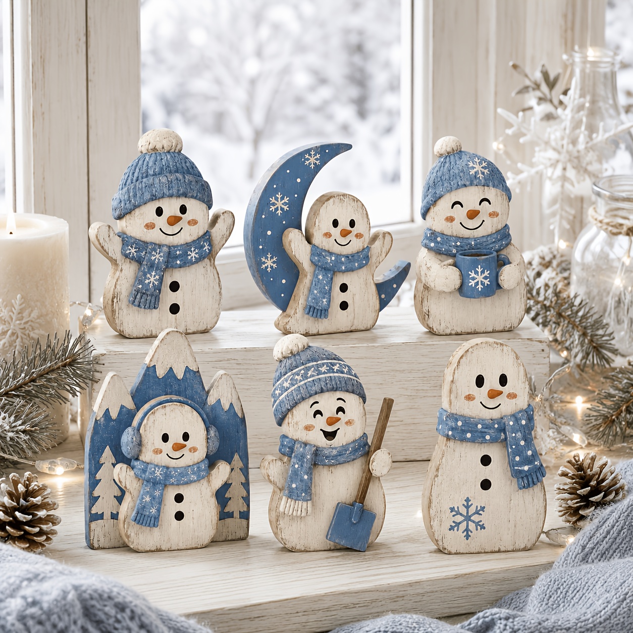 TEMU Set di Ornamenti in Legno a Forma di - Decorazione Invernale Vintage in Legno Artificiale Adatta per Mensola Stile , Caff癡, Vassoi a Livelli -