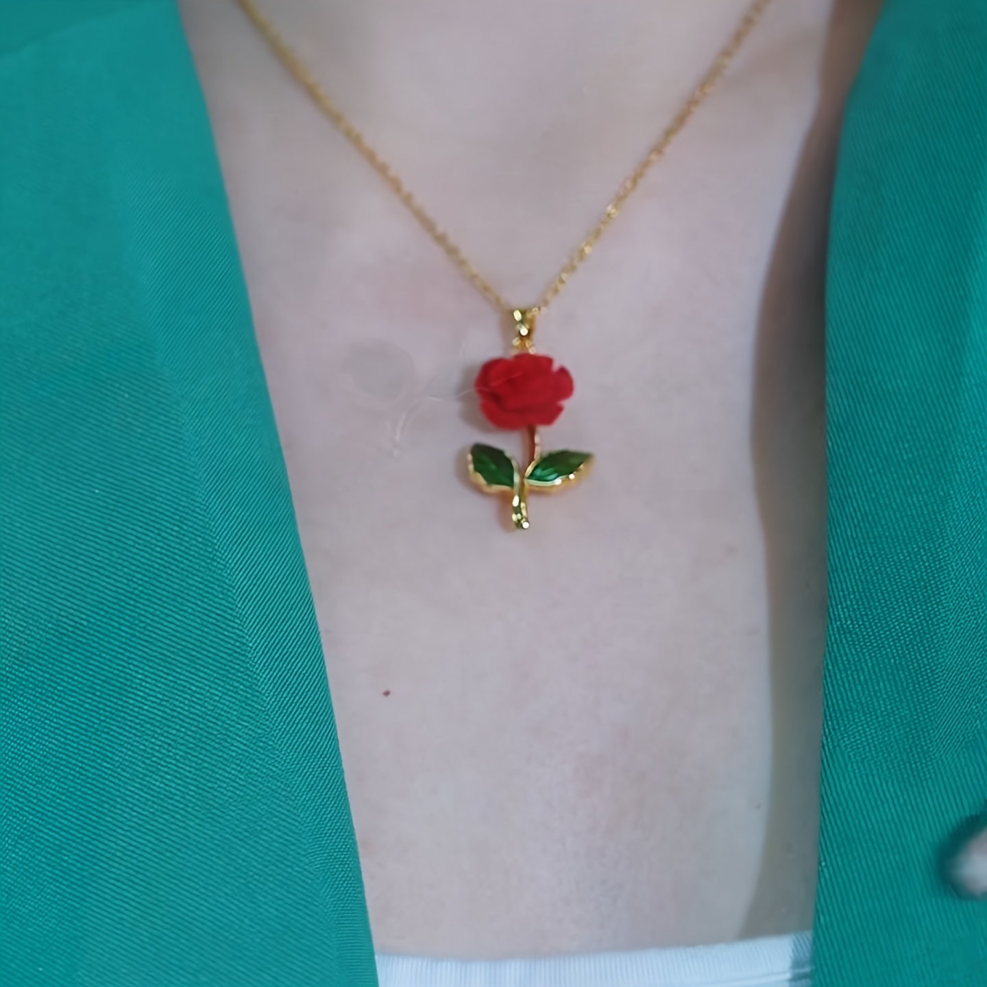 Women's Red Velvet Rose Pendant Necklace
