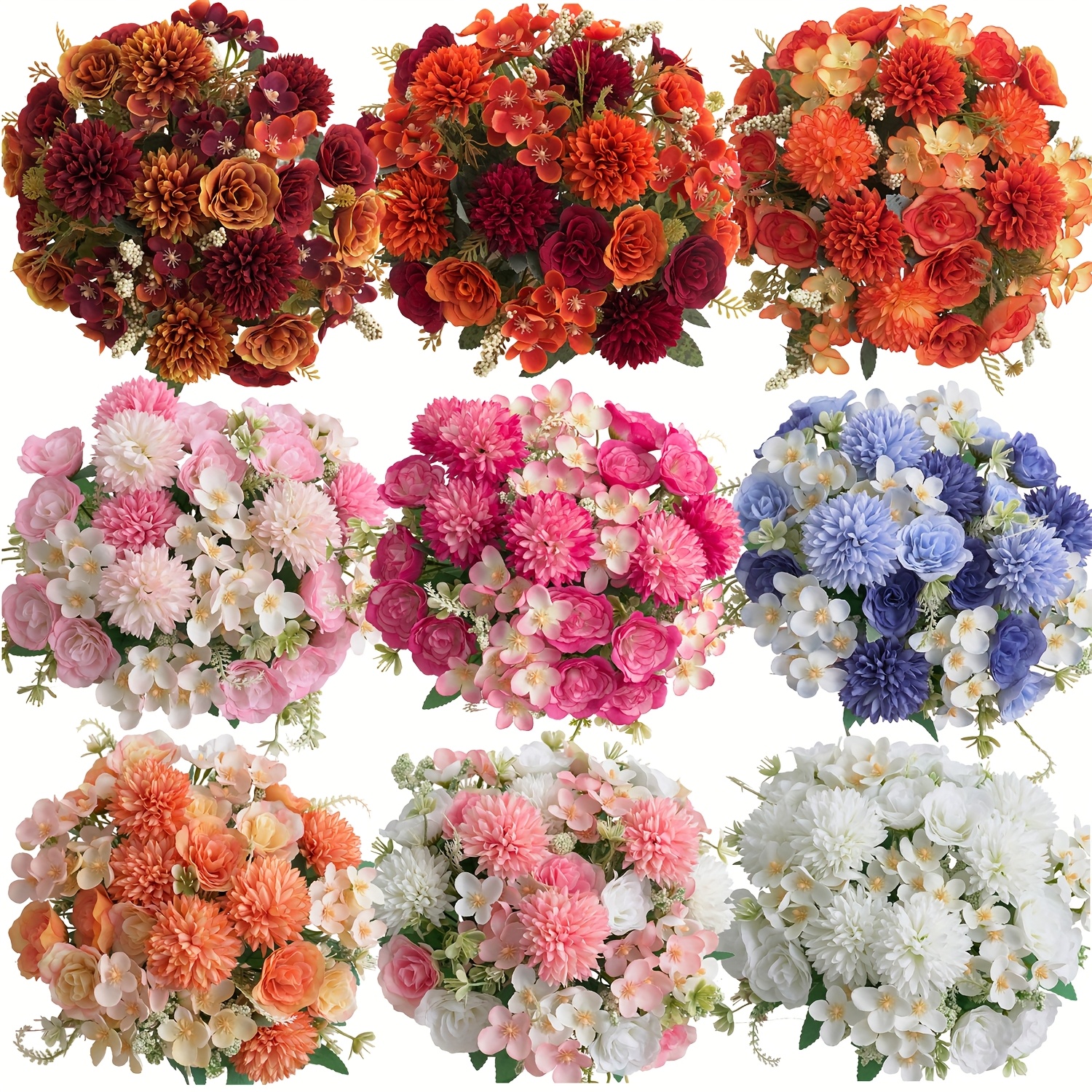3pcs fall artificial rose and chrysanthemum bouquets vibrant floral arrangements for indoor outdoor decor wedding centerpieces home and kitchen decor thanksgiving halloween christmas table centerpieces home decor