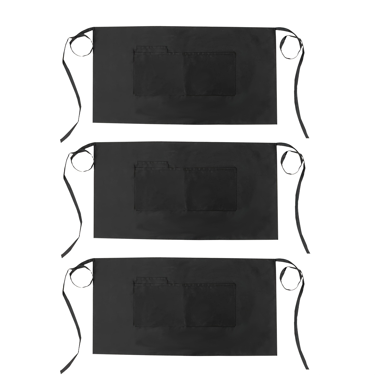 Image of 3pcs Set, Black Cafe Waiter Universal Apron, Restaurant Hotel Unisex Neutral Half-length Apron, With 2 Large Pockets And 1 Small Pocket, Suitable For Daily Work Wear Fashion With Practical Tools