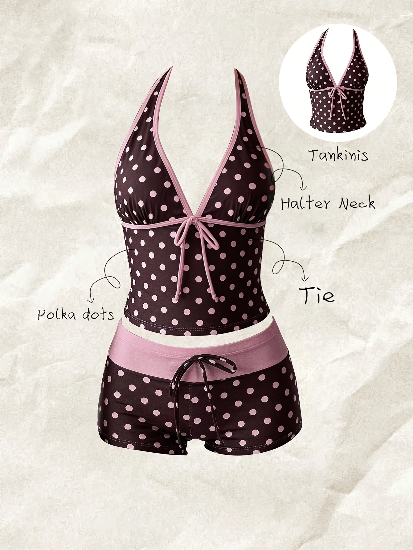 2pcs random printed halter neck bow tankini bikini set spring summer beach     womens top and shorts