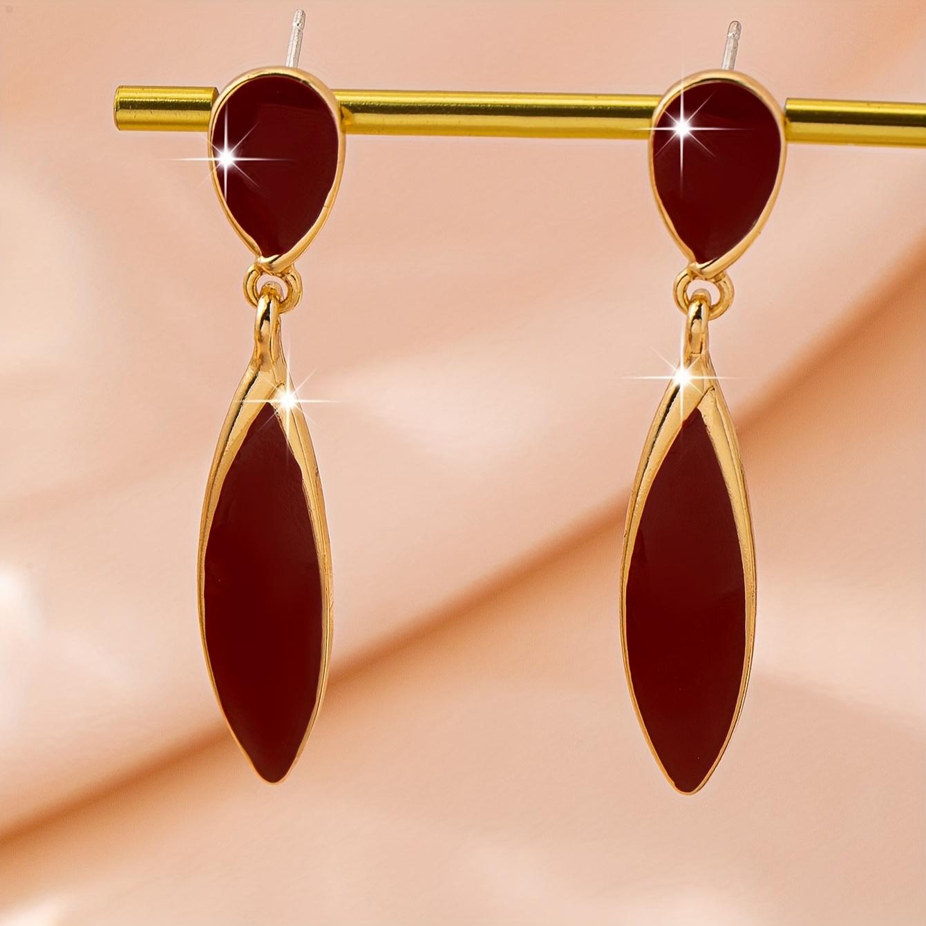 1 Par de Brincos Pendentes Vintage de Esmalte Vermelho 5