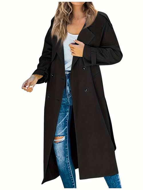 womens autumn winter casual solid color trench coat length jacket