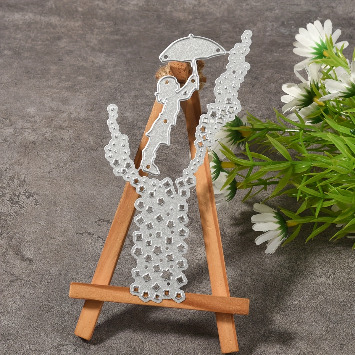 Image of 1pc Creative With A Girl Holding An Umbrella Of Stars Theme Die - A Versatile Craft Tool For Scrapbooks, Photo Albums, Greeting Cards, And Home Decor - Perfect For Holiday Greetings And Crafts