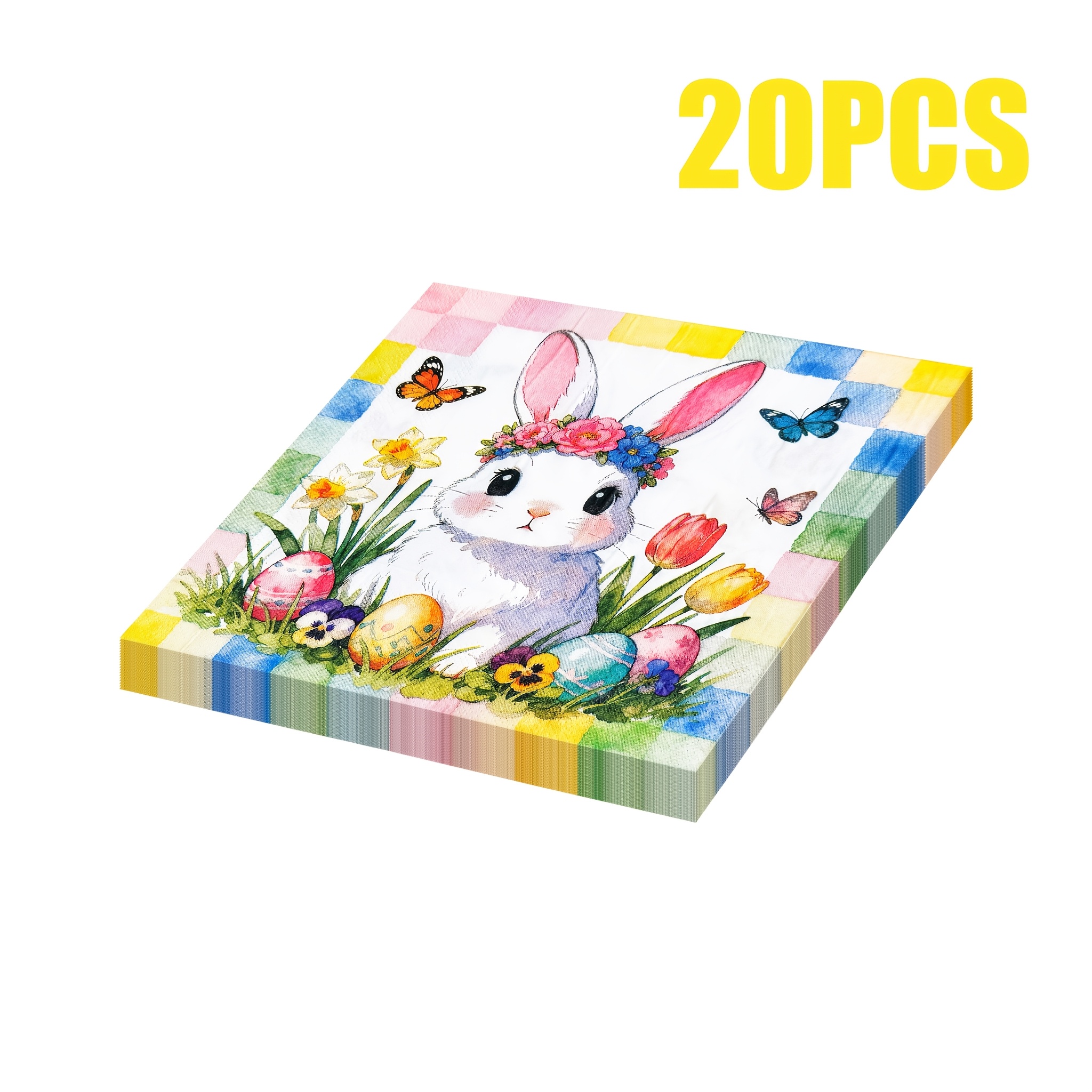 Image of 20/40pcs 2-ply Disposable Napkin Set, Easter Table Decoration Napkins, Cartoon Bunny And Pattern, 13 X 13 Inches